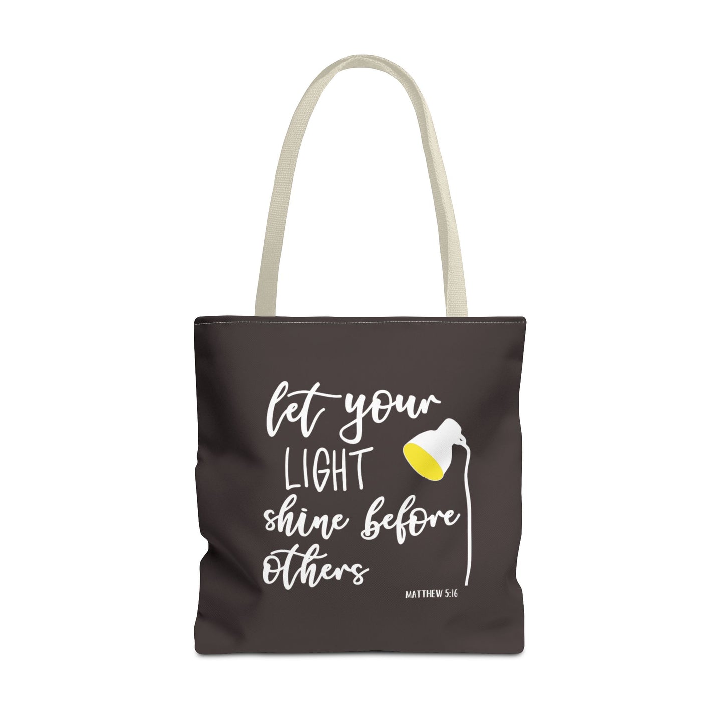 Inspirational Tote Bag — “Let Your Light Shine Before Others” Scripture Matthew 5:16 Canvas Tote