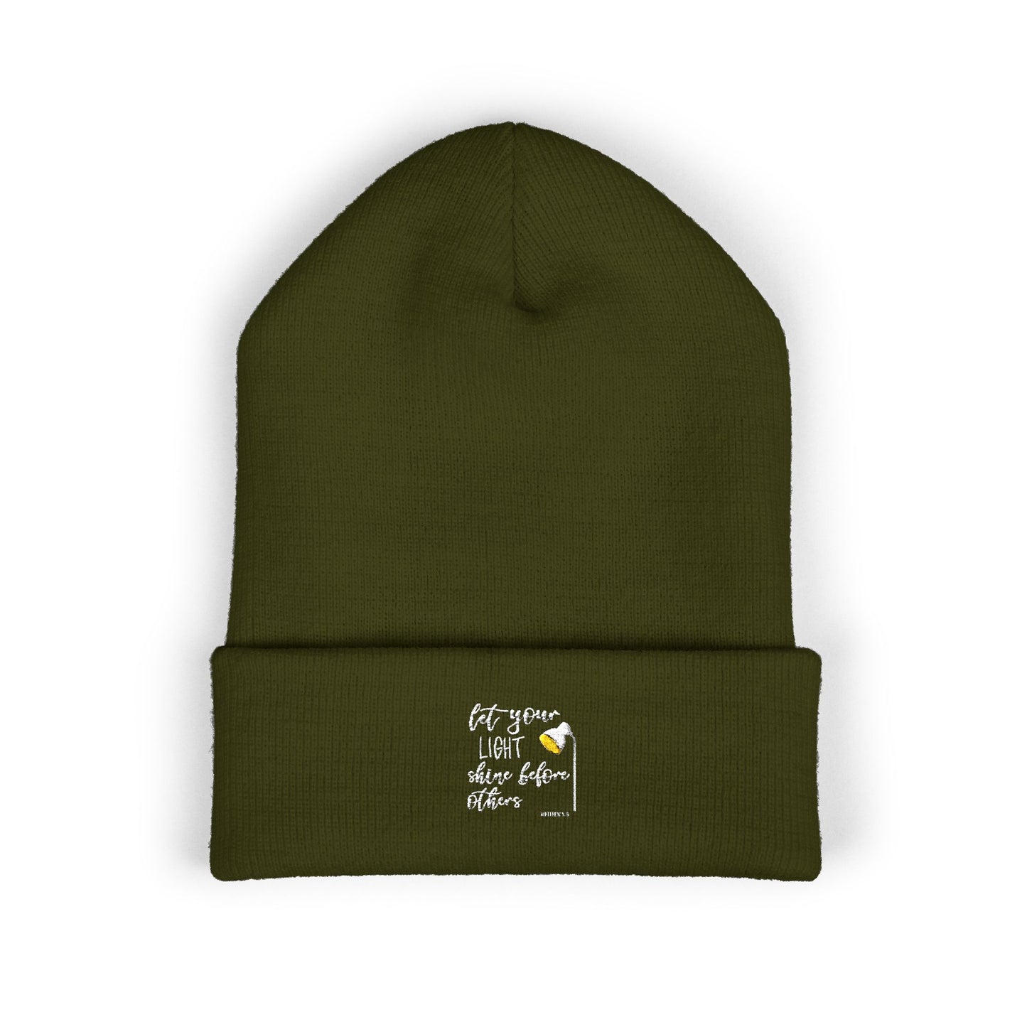Embroidered Olive 'Let It Be' Cuffed Beanie