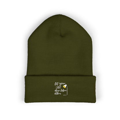 Embroidered Olive 'Let It Be' Cuffed Beanie