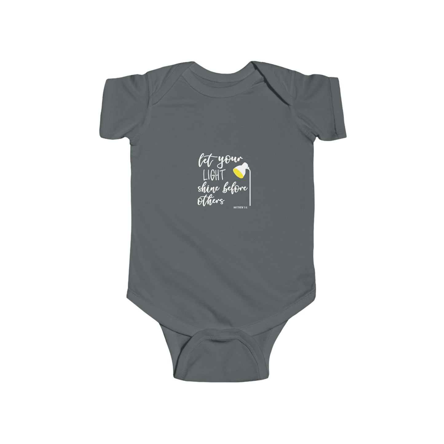 Infant Bodysuit – "Let Your Light Shine Before Others" Newborn Baby Onesie (Grey)