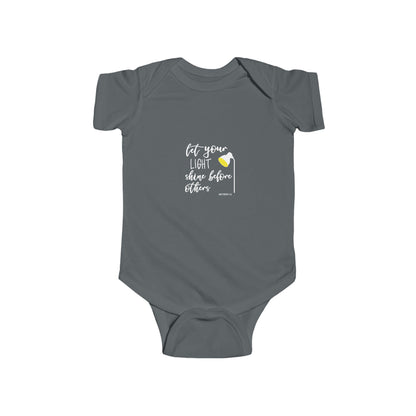 Infant Bodysuit – "Let Your Light Shine Before Others" Newborn Baby Onesie (Grey)