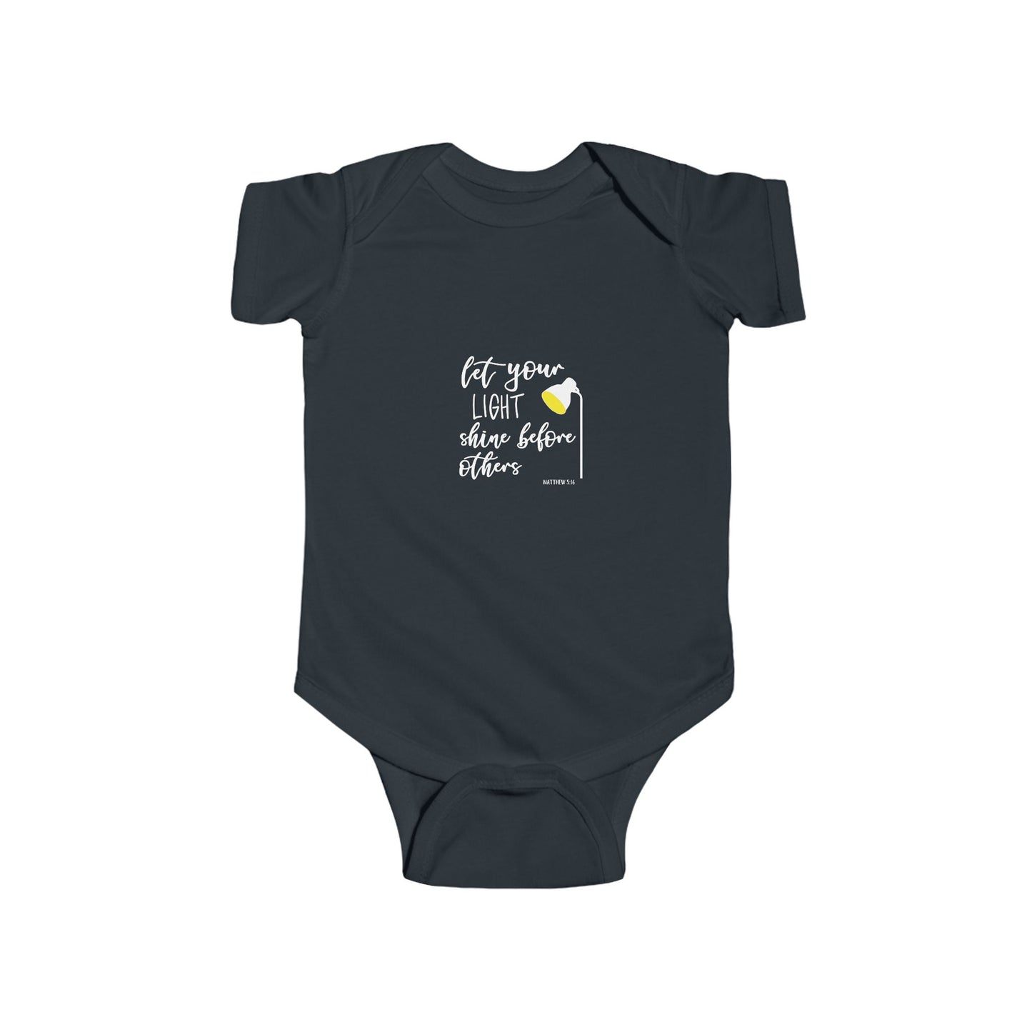 Infant Bodysuit – "Let Your Light Shine Before Others" Newborn Baby Onesie (Grey)