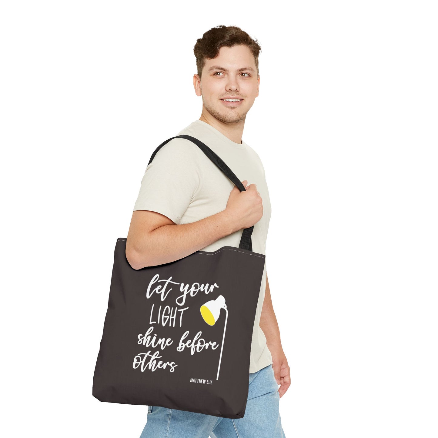 Inspirational Tote Bag — “Let Your Light Shine Before Others” Scripture Matthew 5:16 Canvas Tote