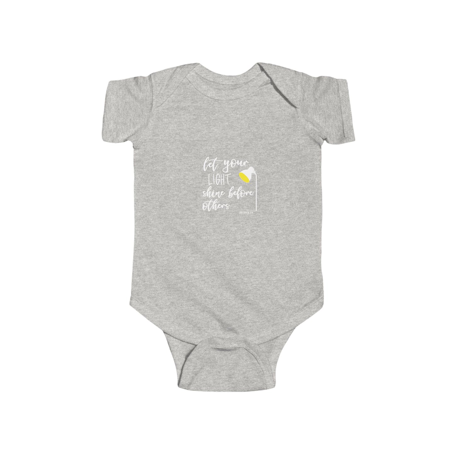 Infant Bodysuit – "Let Your Light Shine Before Others" Newborn Baby Onesie (Grey)