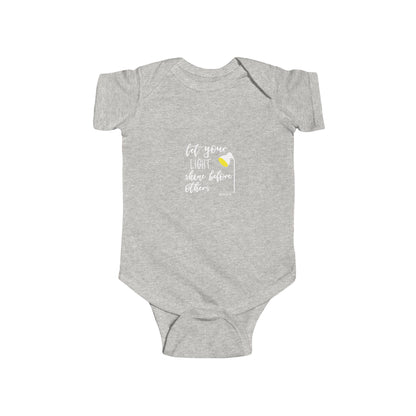 Infant Bodysuit – "Let Your Light Shine Before Others" Newborn Baby Onesie (Grey)