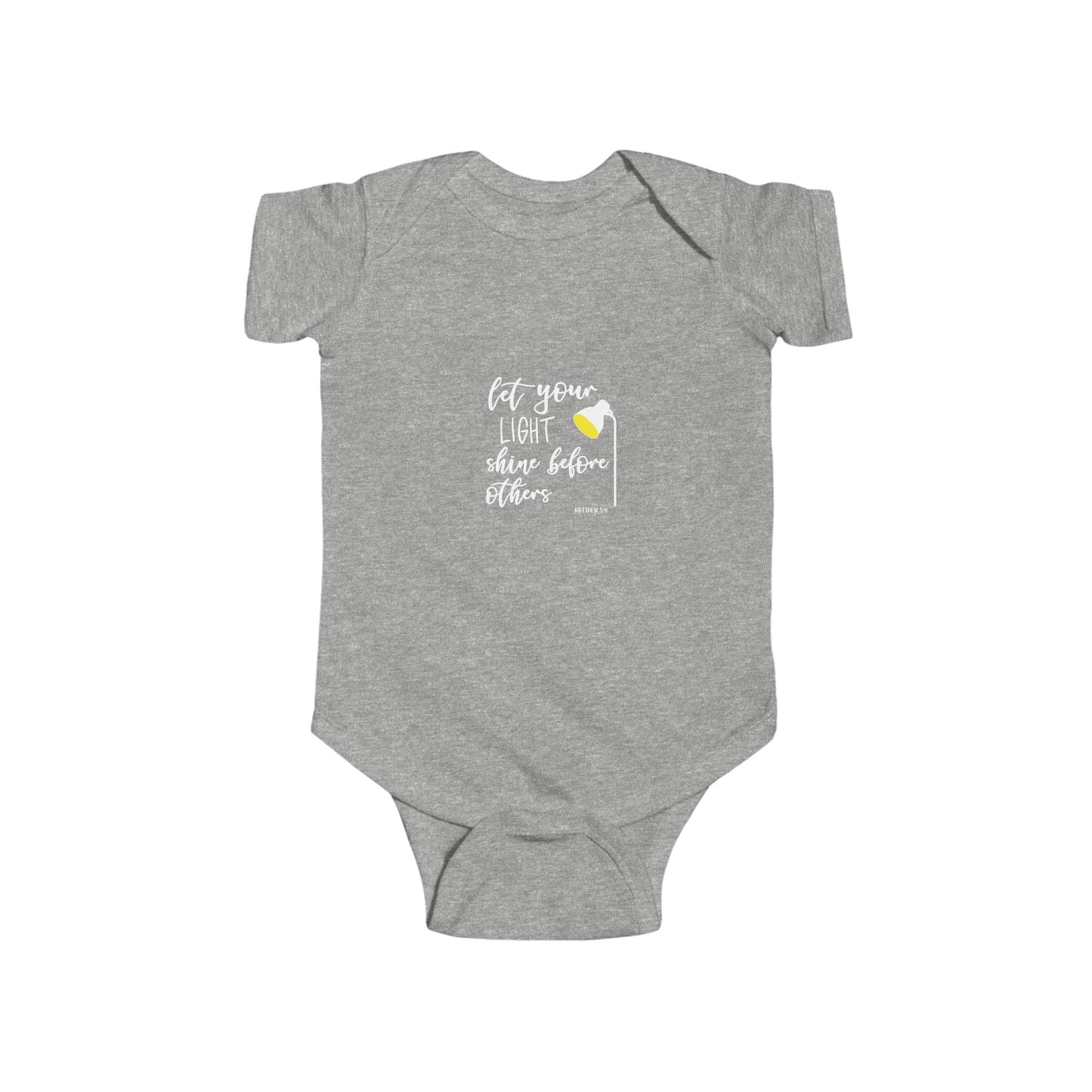 Infant Bodysuit – "Let Your Light Shine Before Others" Newborn Baby Onesie (Grey)