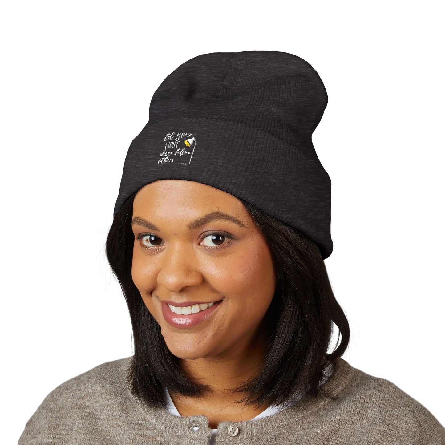 Embroidered Olive 'Let It Be' Cuffed Beanie