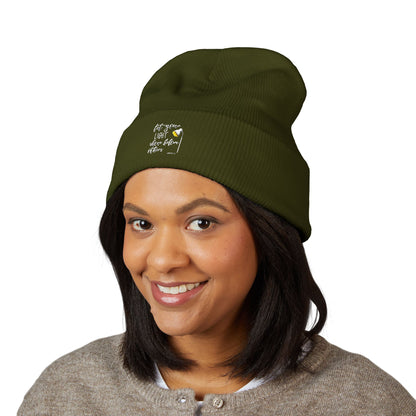 Embroidered Olive 'Let It Be' Cuffed Beanie