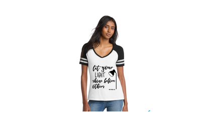 Let Your Light Shine V-Neck Tee — Inspirational Christian Women's T-Shirt (Matthew 5:16)