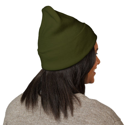 Embroidered Olive 'Let It Be' Cuffed Beanie