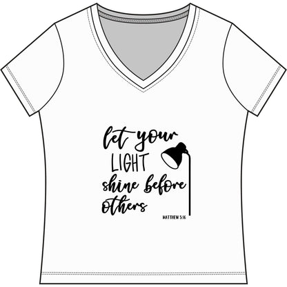 Let Your Light Shine V-Neck Tee — Inspirational Christian Women's T-Shirt (Matthew 5:16)