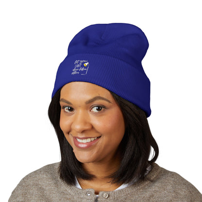 Embroidered Olive 'Let It Be' Cuffed Beanie