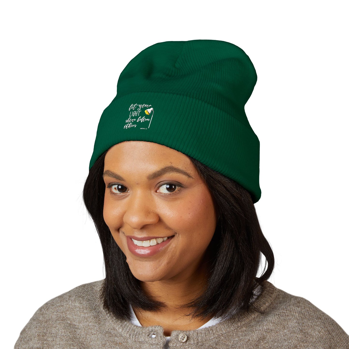 Embroidered Olive 'Let It Be' Cuffed Beanie